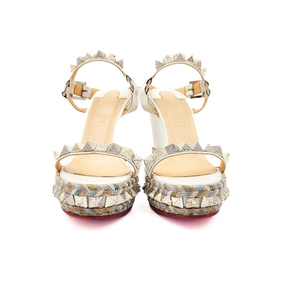 Christian Louboutin White Leather Gold Studded Espadrille Platform Sandals EU 36 - Picture 4 of 8
